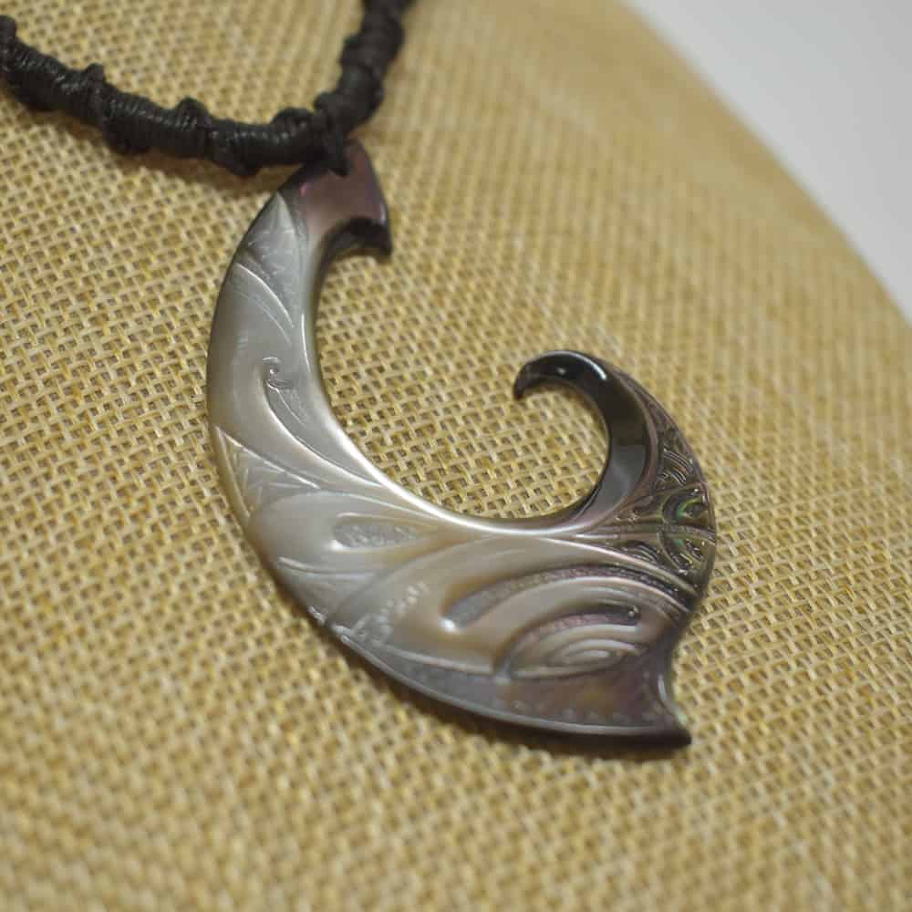Aubergine Color HandCarved Fish hook pendant Island Craft Ltd Since 1942
