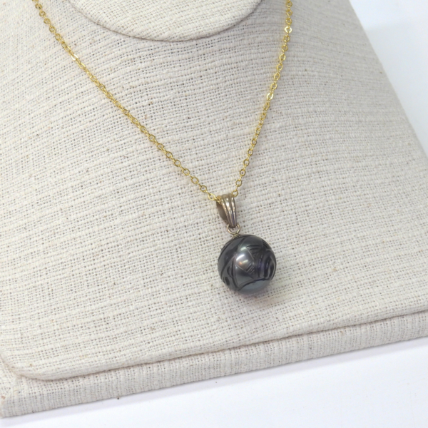 Carved Black Pearl Pendant - 2