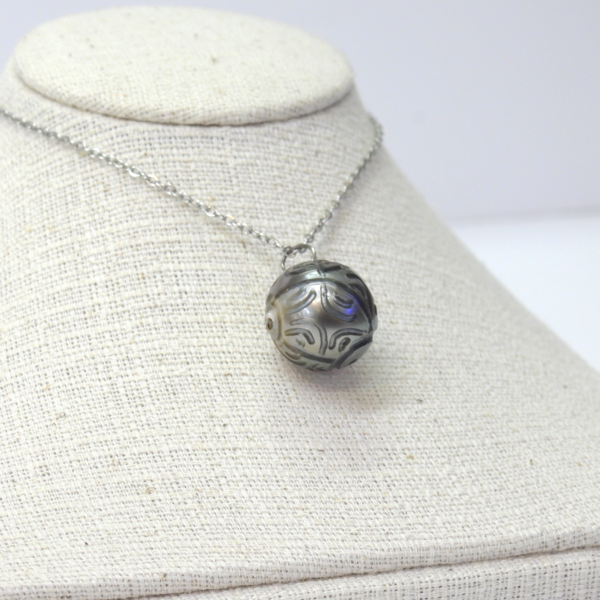 Carved Black Pearl Pendant - 1